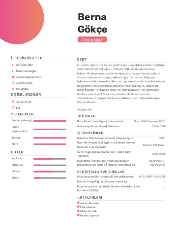 Fizyoterapist Cv Örnekleri cv indir